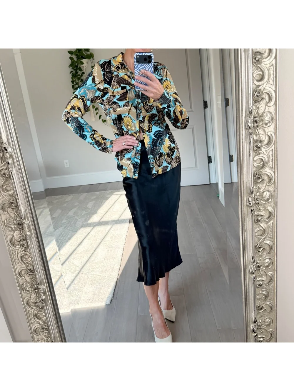 Tory Burch Silk Button-Up Shirt with Butterfly Print Size M